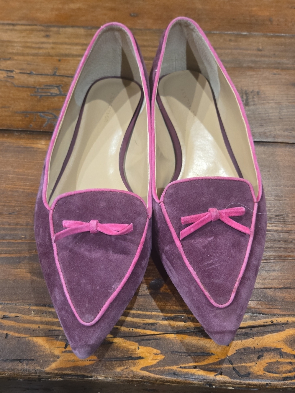 Women's Pointed Suede Ballet Flats in Plum